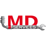 Logo MD Services mécanique hydraulique Aveyron, tuyau en forme de clé à molette, style professionnel
