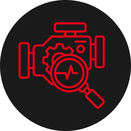 Icône moteur diagnostic rouge pour md-services-mecanique-hydraulique-aveyron, contrôle mécanique en Aveyron