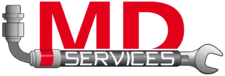 Logo industriel md-services-mecanique-hydraulique-aveyron avec tuyau clé et services techniques en Aveyron